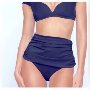 SKIMS sculpting swim ruched high waist bottoms midnight xxs